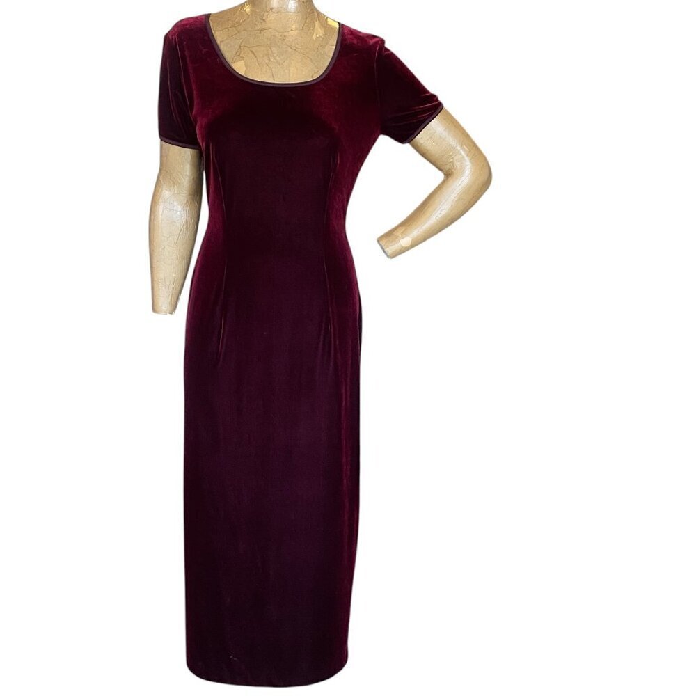 VTG  Robbie Bee Stretch Velvet Long Dress Sz‎ 10 Burgundy Red #342C